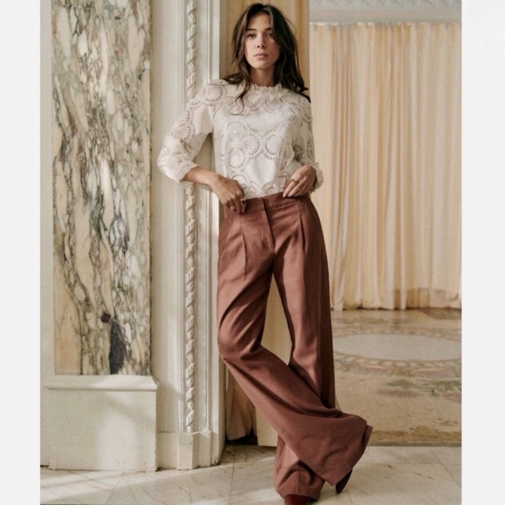 Sézane Bianca Ecru Eyelet Lace Blouse Organic Cotton Size 2 - Picture 3 of 14